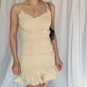 Olivaceous Cream Ruffle Mini Dress